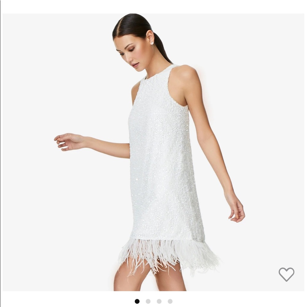 Adrianna Papell | HAND-SEQUINED TRAPEZE HALTER DRESS WITH FEATHER TRIM IN IVORY